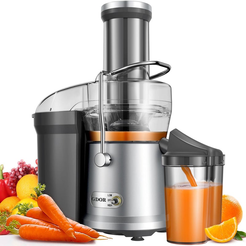GDOR 1200W Juicer, 3.2" Wide Chute, Titanium-Enhanced Blade, Heavy-Duty Copper Motor, Dual Speed Centrifugal Juice Extractor, BPA-Free, Silver - Image 1